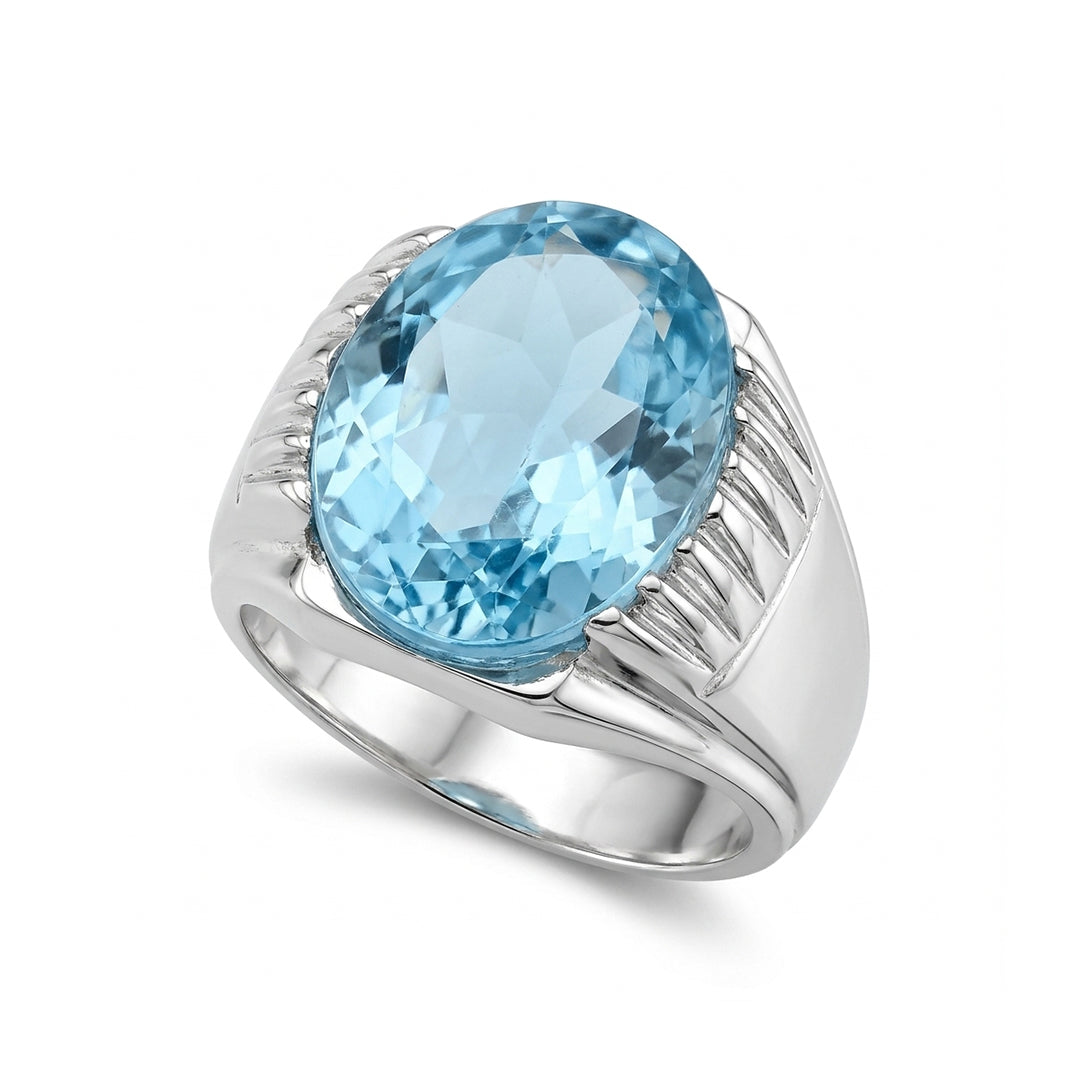 Blue Topaz Men Ring - Oval Halo