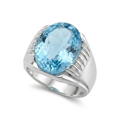 Blue Topaz Men Ring - Oval Halo