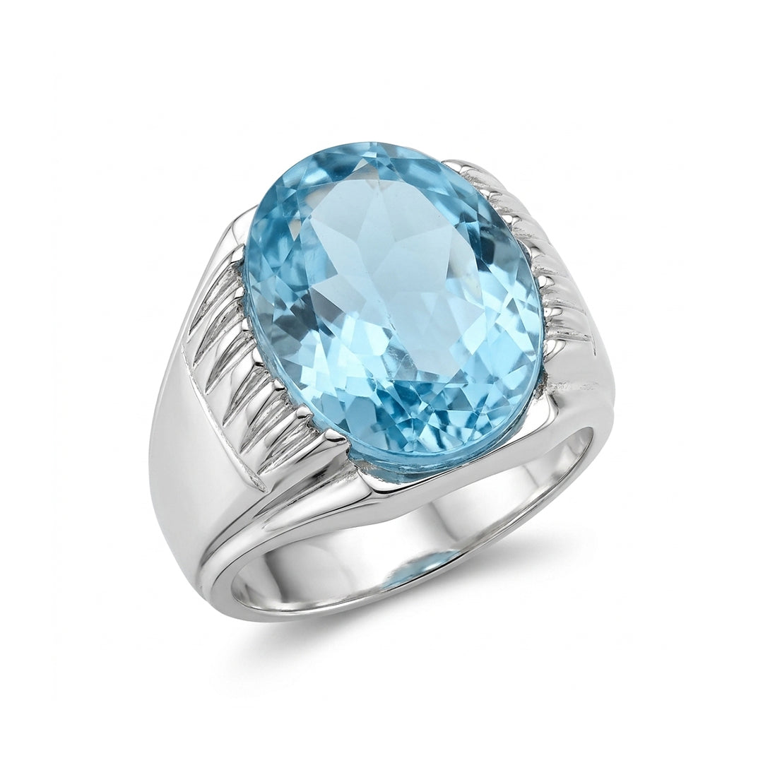 Blue Topaz Men Ring - Oval Halo