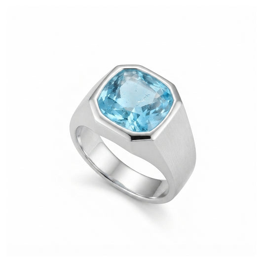 Blue Topaz Men Ring - Cushion Cut