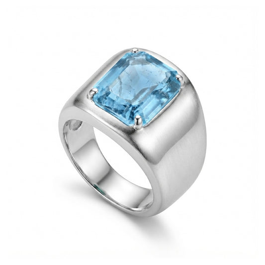Blue Topaz Men Ring - Four-prong