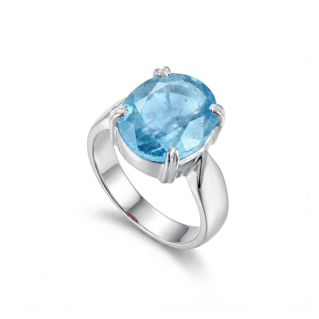 Blue Topaz Men Ring - Oval Solitaire