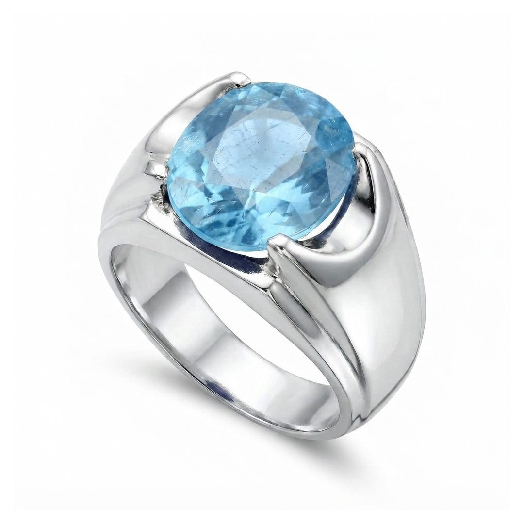 Blue Topaz Men Ring - Oval Signet