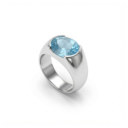 Blue Topaz Men Ring - Oval Flush