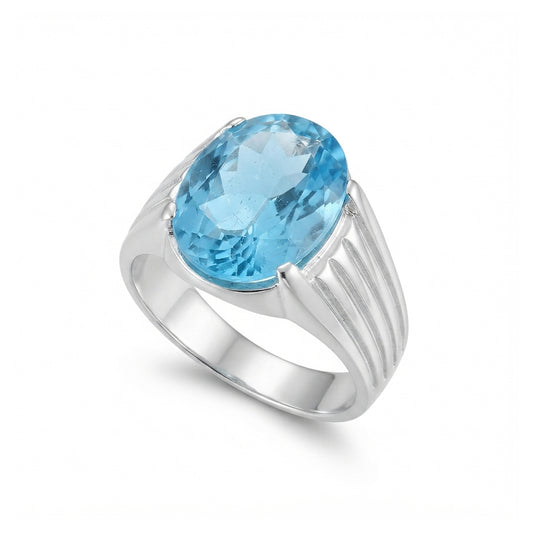 Blue Topaz Men Ring - Oval Ribbed