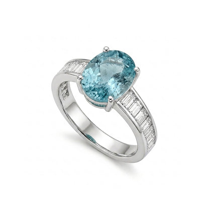 Blue Topaz Women Ring - Oval Baguette-Channel