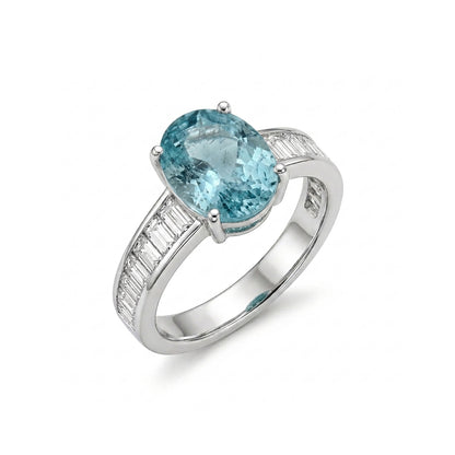 Blue Topaz Women Ring - Oval Baguette-Channel