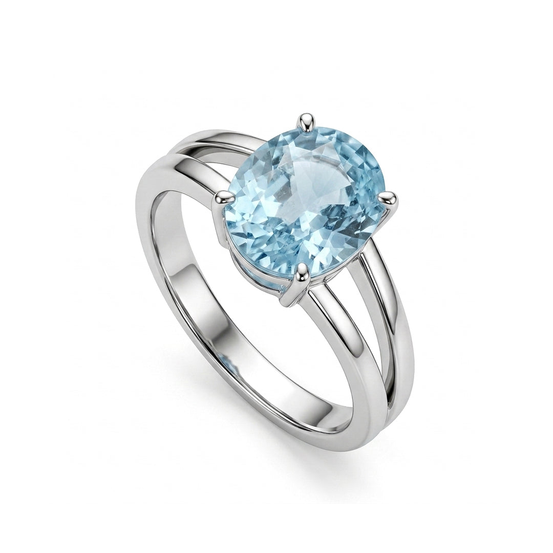 Blue Topaz Women Ring - Oval Split-Shank