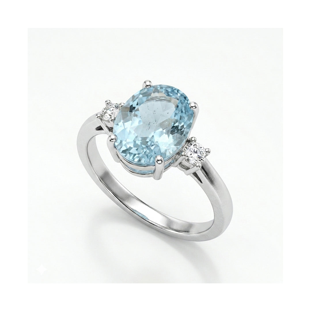 Blue Topaz Women Ring - Oval Three-Stone