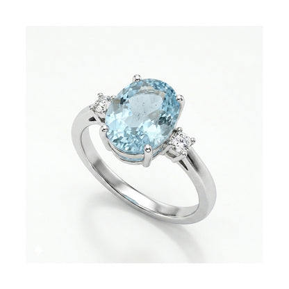 Blue Topaz Women Ring - Oval Three-Stone