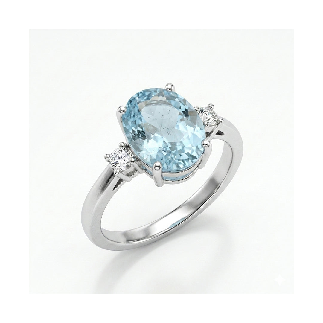 Blue Topaz Women Ring - Oval Three-Stone