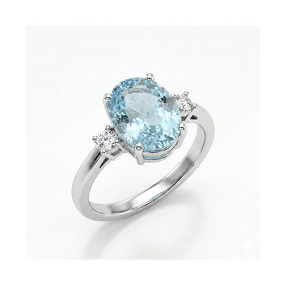 Blue Topaz Women Ring - Oval Three-Stone