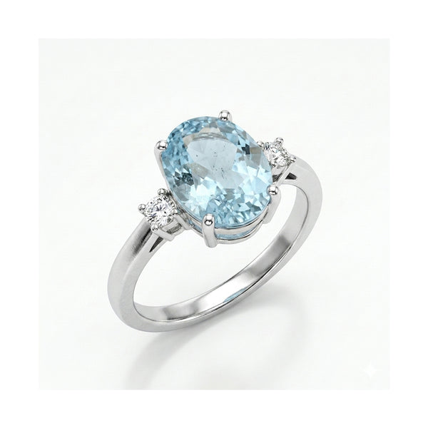 Blue Topaz Women Ring - Oval Three-Stone