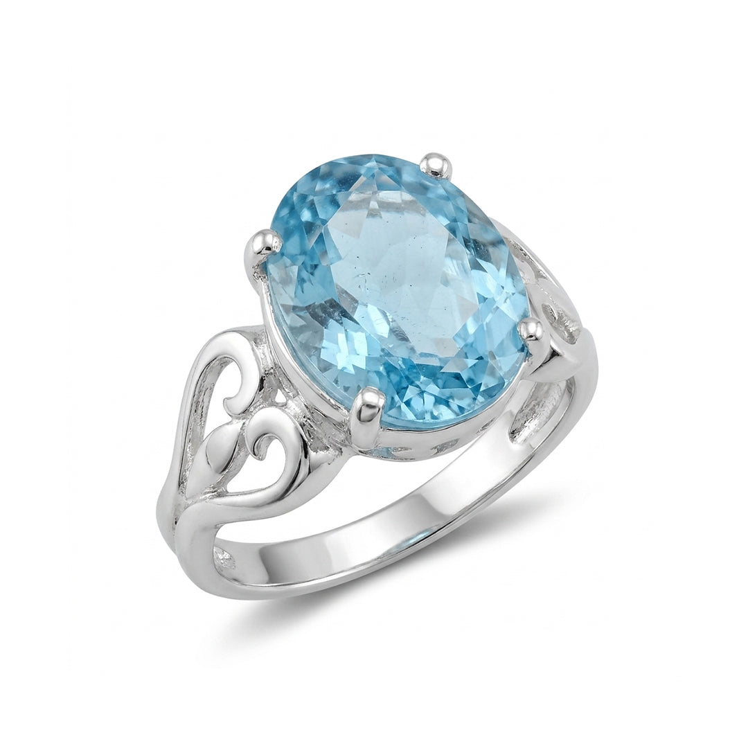 Blue Topaz Women Ring - Heart-Filigree