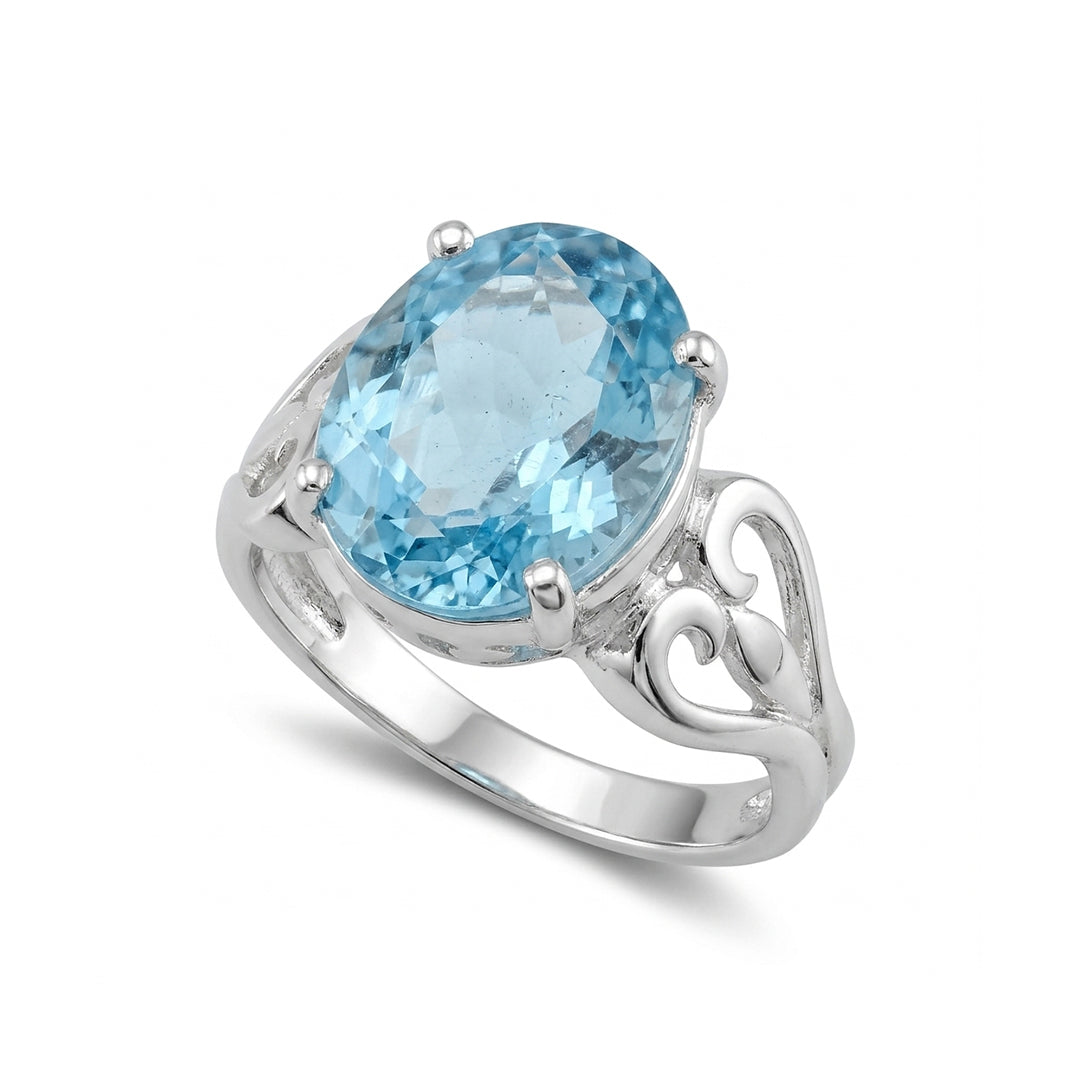 Blue Topaz Women Ring - Heart-Filigree