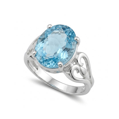 Blue Topaz Women Ring - Heart-Filigree