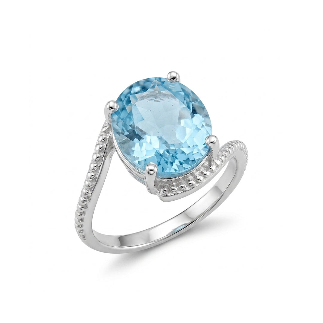 Blue Topaz Women Ring - Beaded-Shank