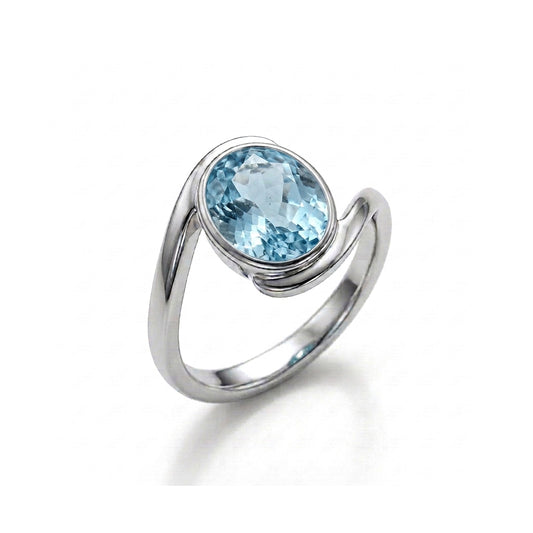 Blue Topaz Women Ring - Oval Bypass