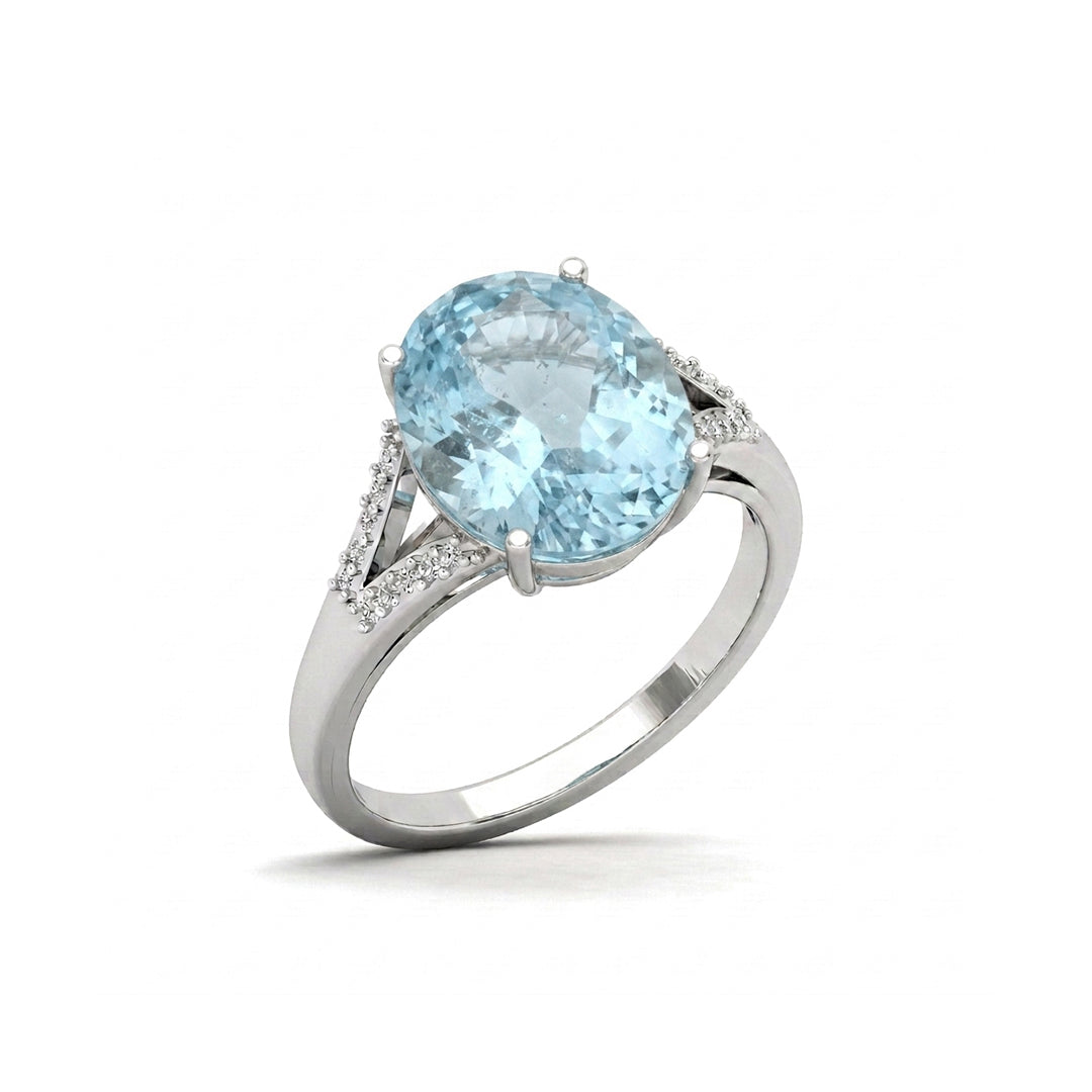 Blue Topaz Women Ring - Pavé Split