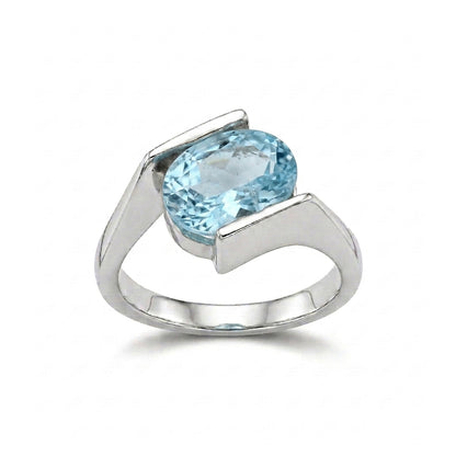 Blue Topaz Women Ring - Tension-Style