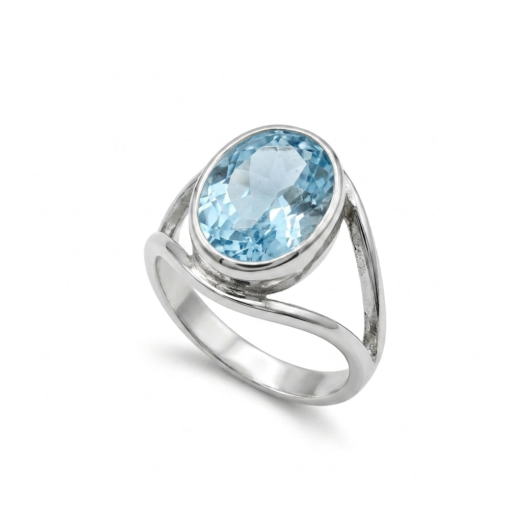 Blue Topaz Women Ring - Bezel-Set Cathedral