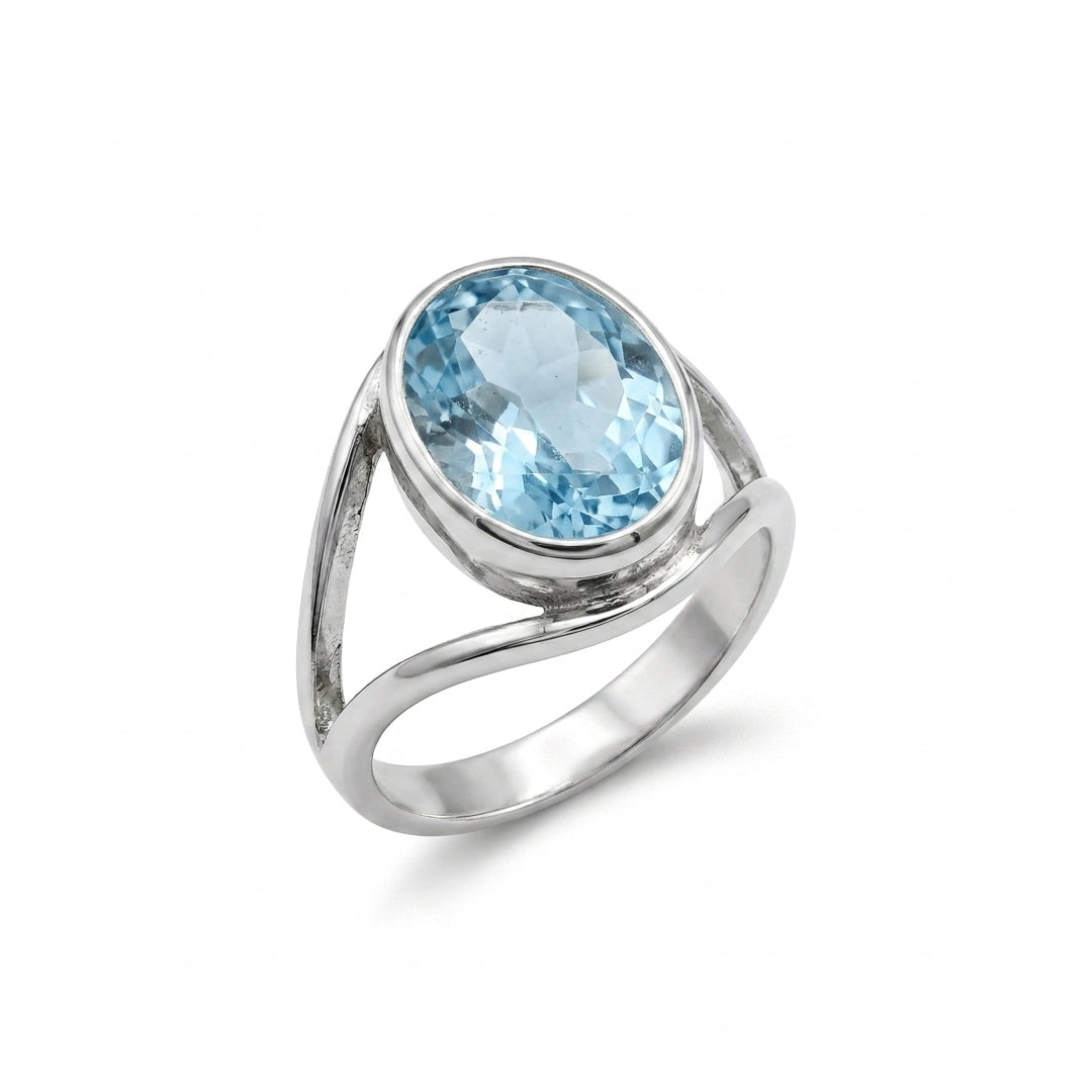 Blue Topaz Women Ring - Bezel-Set Cathedral