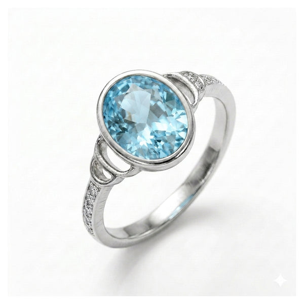 Blue Topaz Women Ring - Bezel-Set Accent