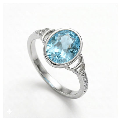 Blue Topaz Women Ring - Bezel-Set Accent