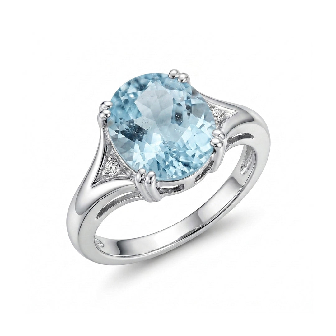 Blue Topaz Women Ring - Bypass Accent