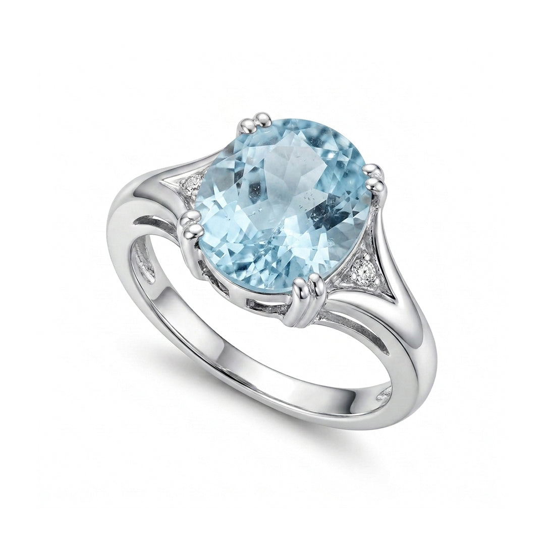 Blue Topaz Women Ring - Bypass Accent
