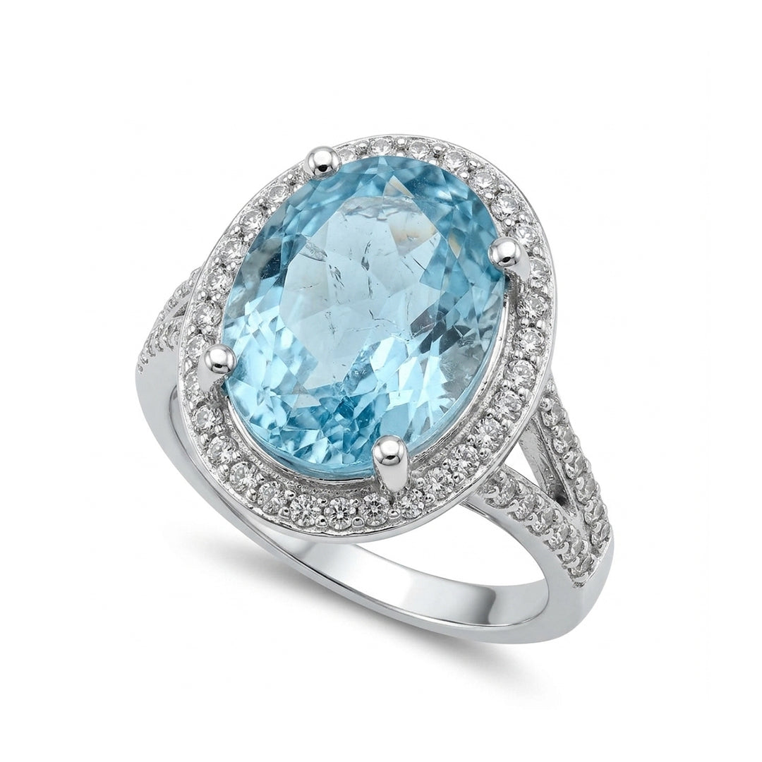 Blue Topaz Women Ring - Halo