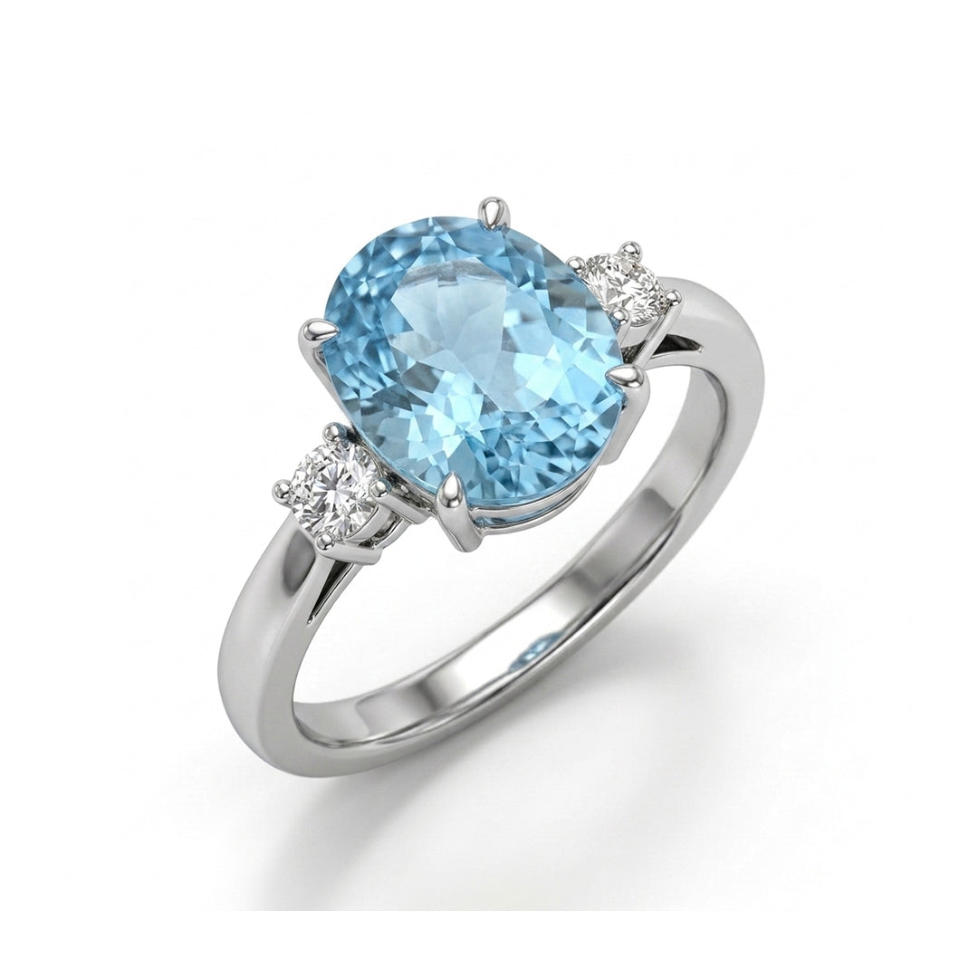 Blue Topaz Women Ring - Diamond-Side Ring