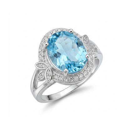 Blue Topaz Women Ring - Oval Leaf