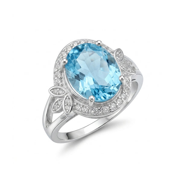Blue Topaz Women Ring - Oval Leaf
