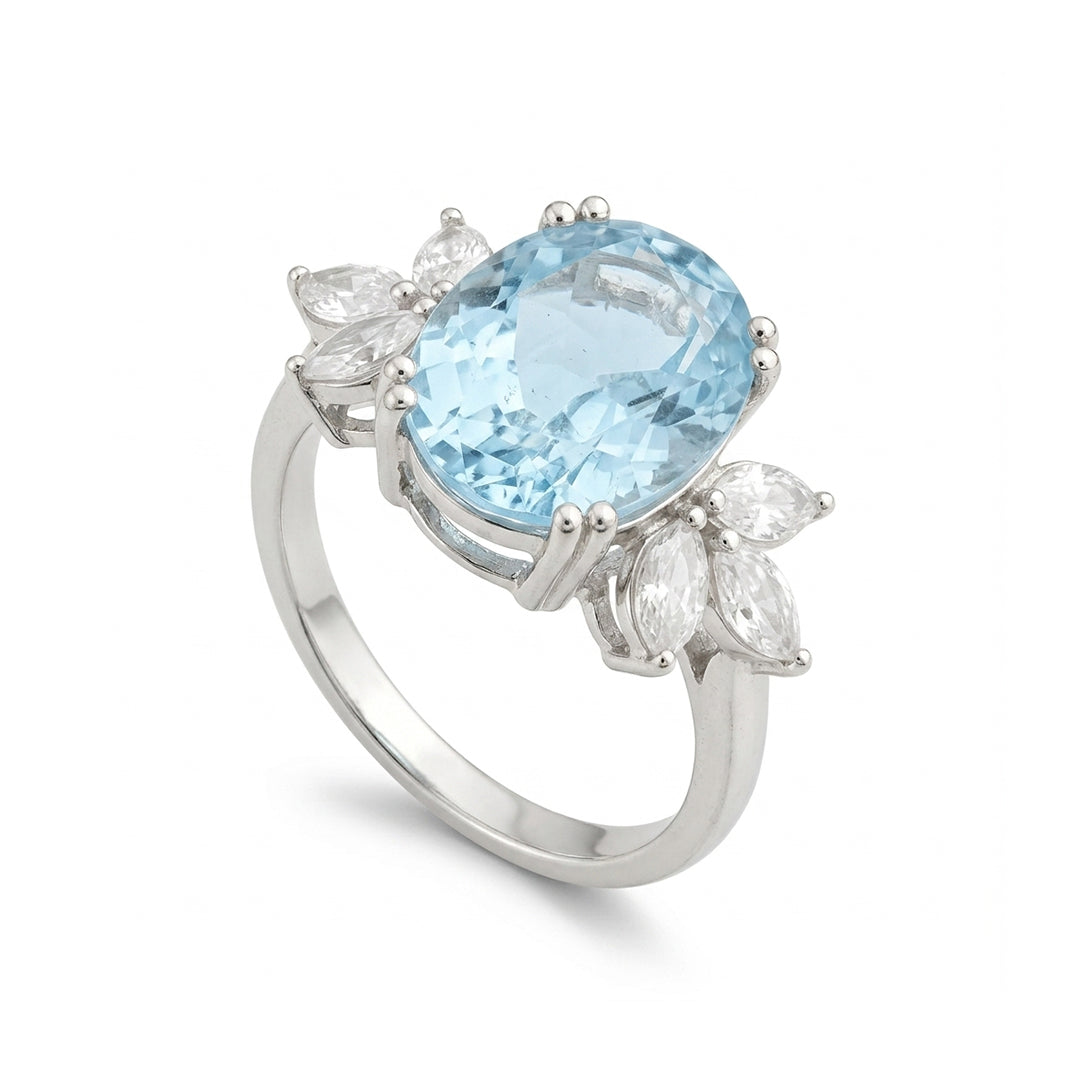 Blue Topaz Women Ring - Floral Cluster