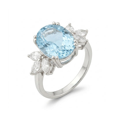 Blue Topaz Women Ring - Floral Cluster