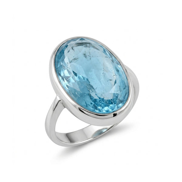 Blue Topaz Women Ring - Bezel-Set