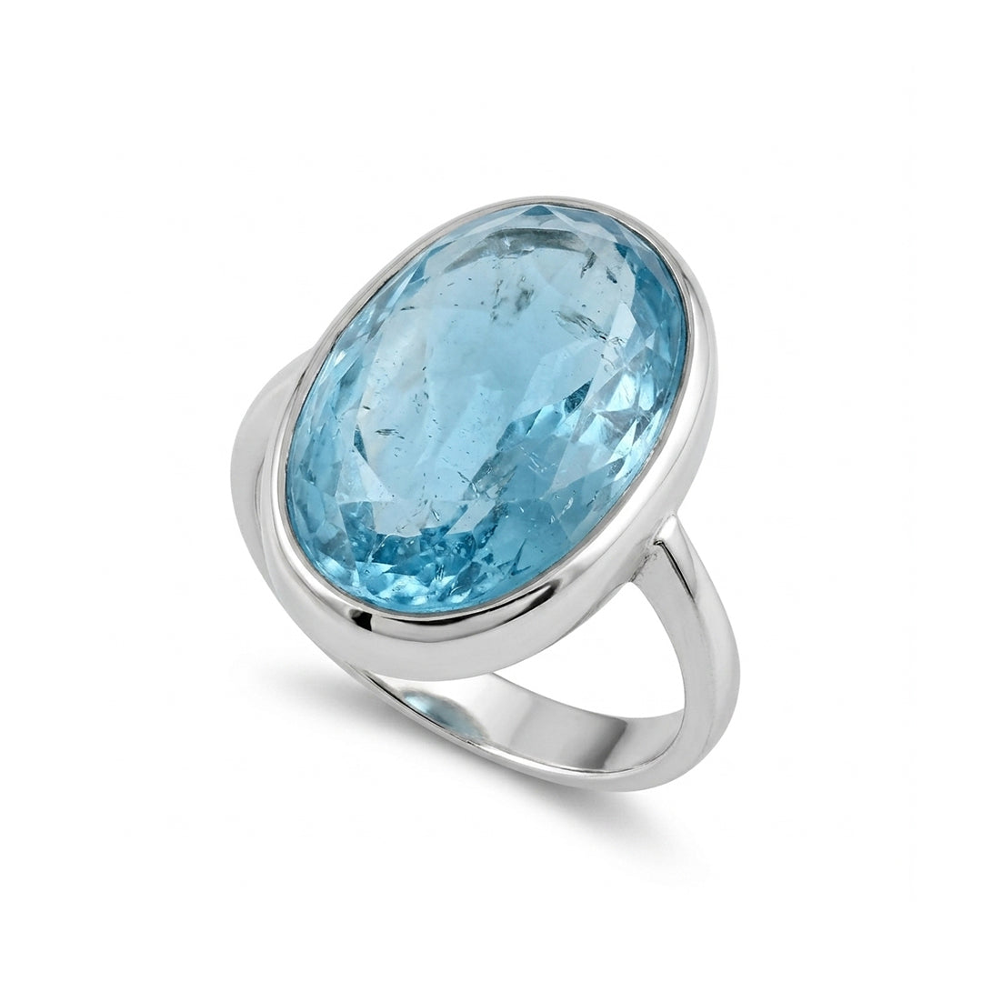 Blue Topaz Women Ring - Bezel-Set