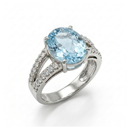 Blue Topaz Women Ring - Double-Band Accent