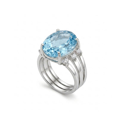Blue Topaz Women Ring - Triple-Band Statement
