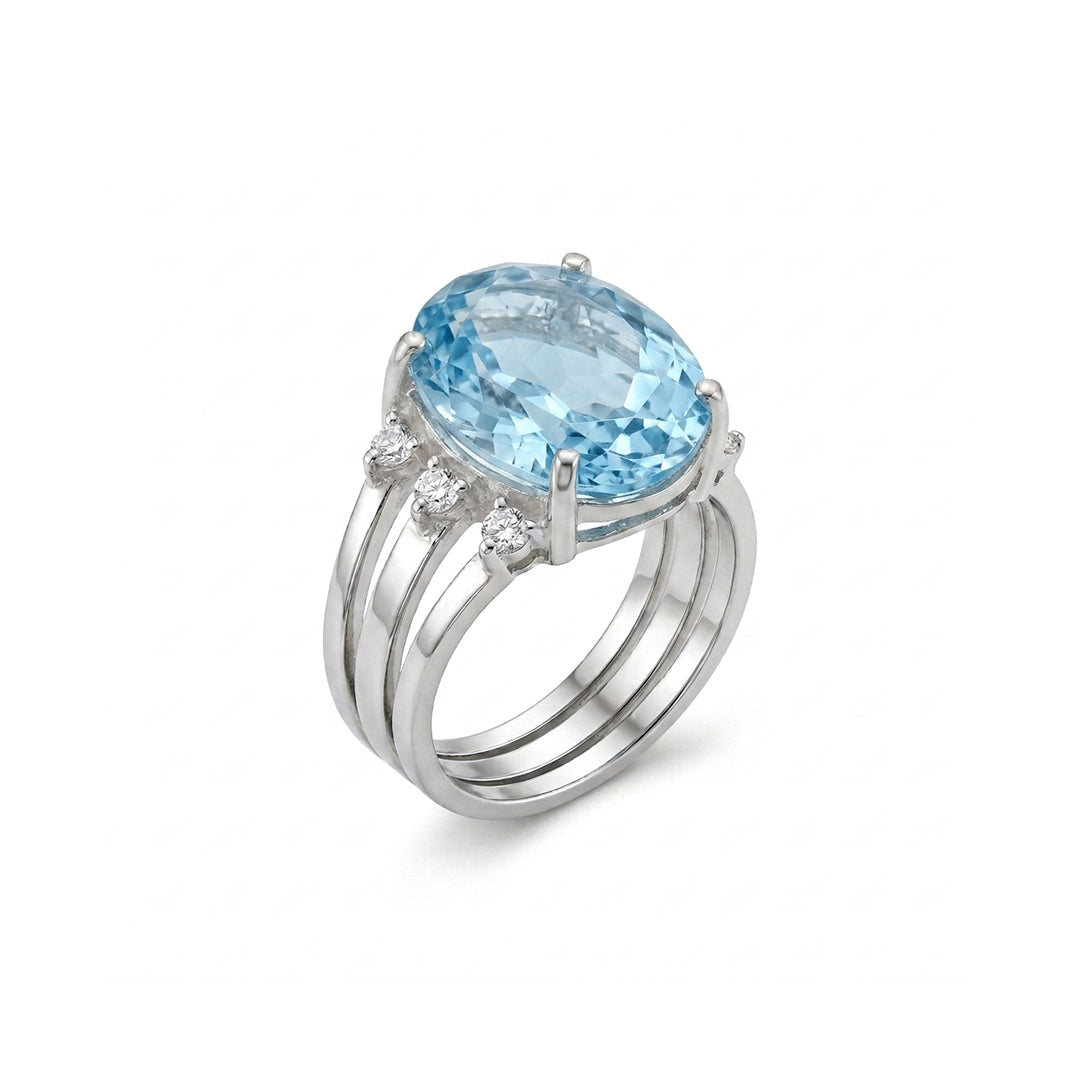Blue Topaz Women Ring - Triple-Band Statement