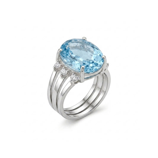 Blue Topaz Women Ring - Triple-Band Statement