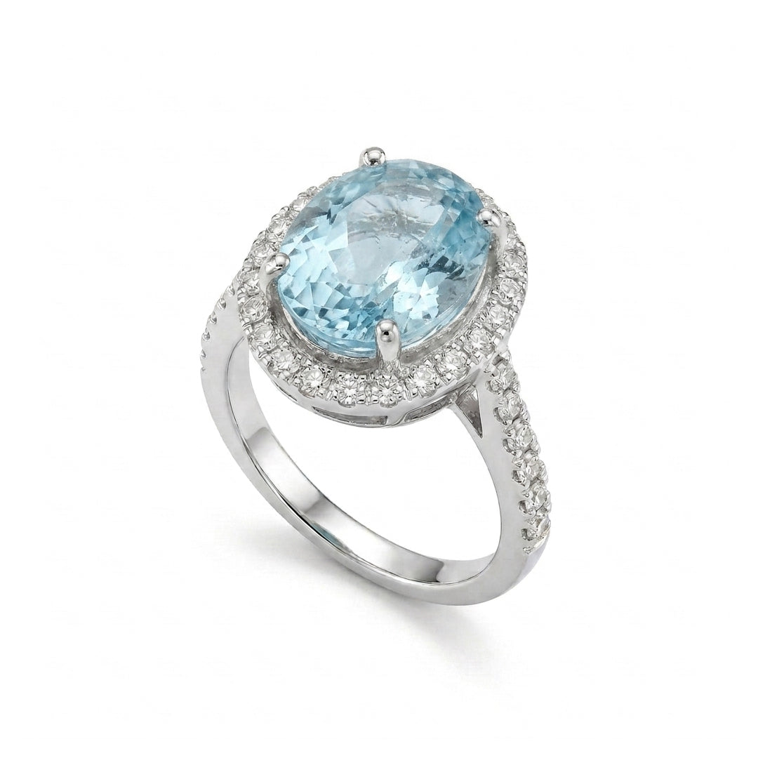 Blue Topaz Women Ring - Pavé Halo