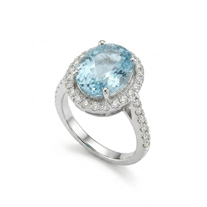 Blue Topaz Women Ring - Pavé Halo