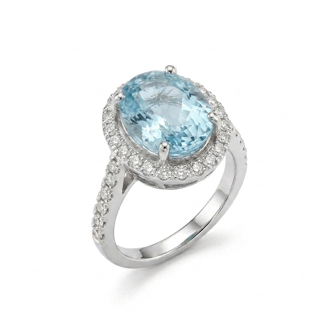 Blue Topaz Women Ring - Pavé Halo