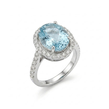 Blue Topaz Women Ring - Pavé Halo