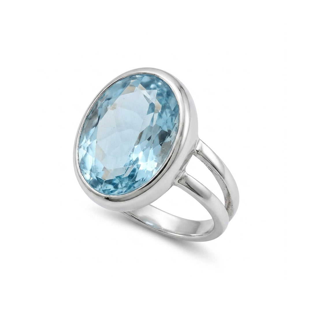 Blue Topaz Women Ring - Bezel Split-Shank