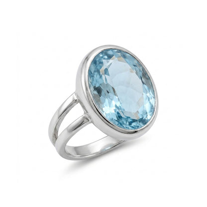 Blue Topaz Women Ring - Bezel Split-Shank