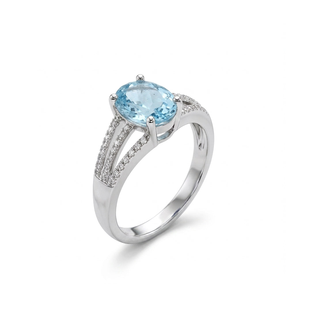 Blue Topaz Women Ring - Multi-Row Accent