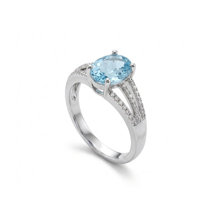 Blue Topaz Women Ring - Multi-Row Accent